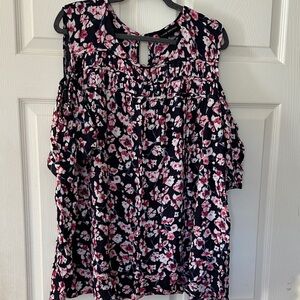 Lane Bryant Navy Cold-Shoulder Camisole with Pink Floral Print